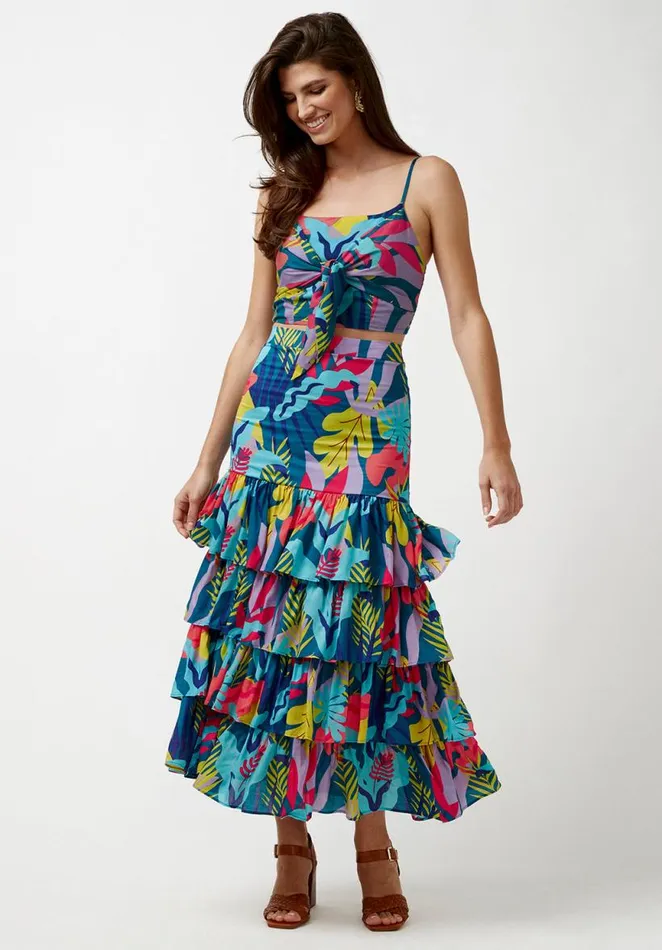 Women Ruffled and Tiered Milan Skirt Rainforest Lake Buffalo David Bitton Shorts and Skirts