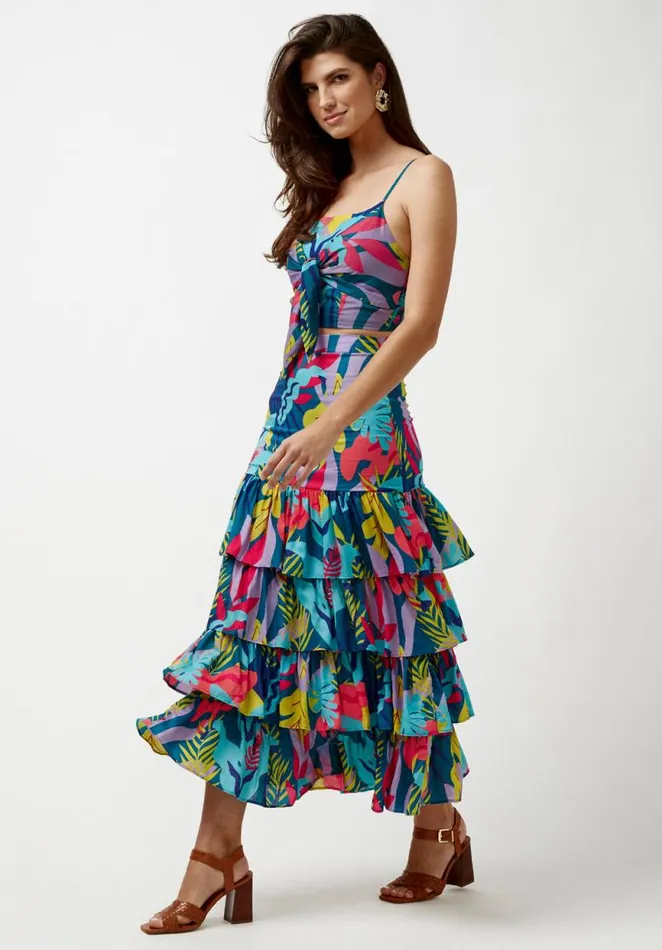 Women Ruffled and Tiered Milan Skirt Rainforest Lake Buffalo David Bitton Shorts and Skirts
