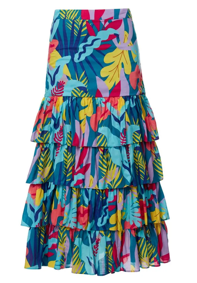 Women Ruffled and Tiered Milan Skirt Rainforest Lake Buffalo David Bitton Shorts and Skirts