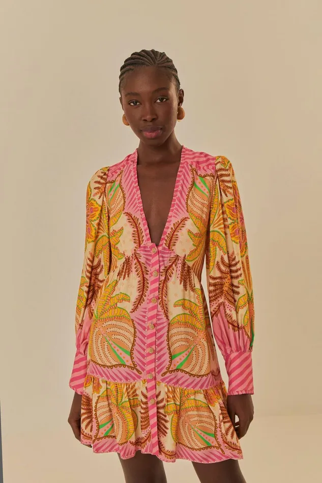 Women Sand Palm Scarf Mini Dress Palm Scarf Sand FARM Rio Mini Dresses