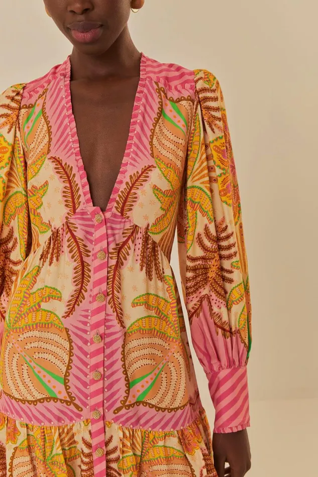 Women Sand Palm Scarf Mini Dress Palm Scarf Sand FARM Rio Mini Dresses