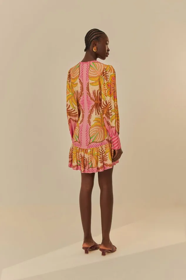 Women Sand Palm Scarf Mini Dress Palm Scarf Sand FARM Rio Mini Dresses