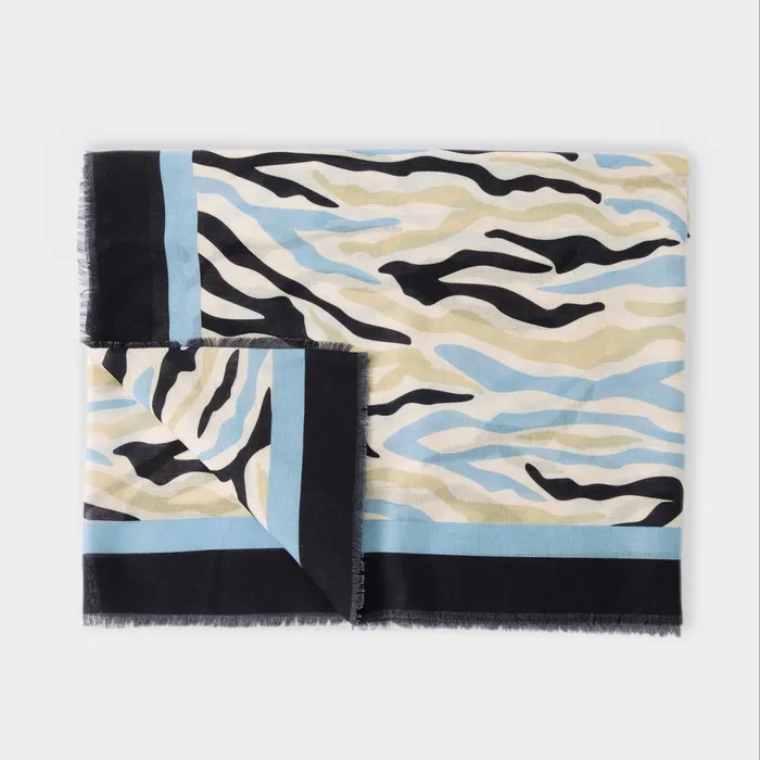 Women Scarves and Womenswear Katie Loxton Abstract Zebra Printed Scarf 8211 Ecru Blue And Black
