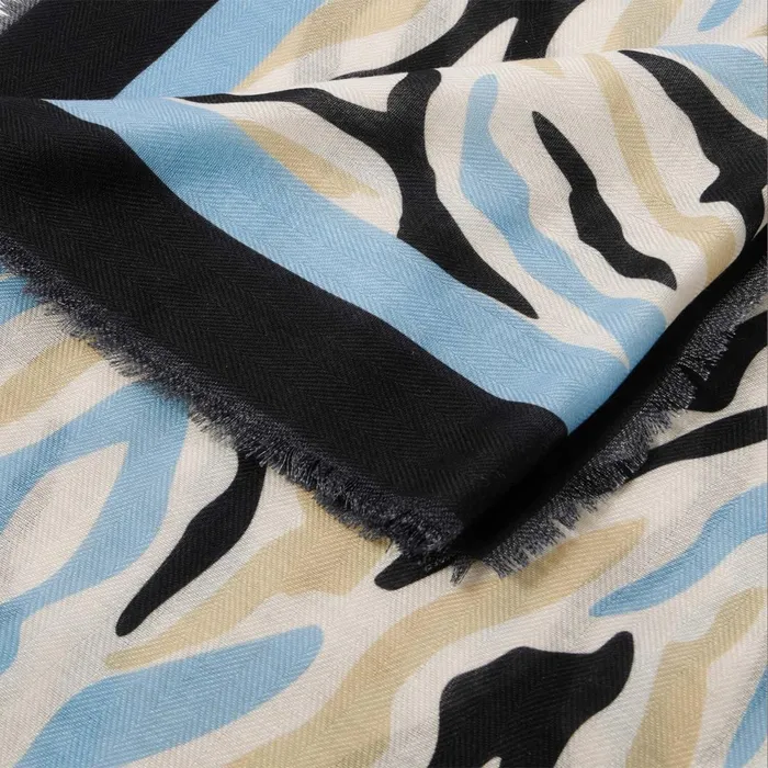 Women Scarves and Womenswear Katie Loxton Abstract Zebra Printed Scarf 8211 Ecru Blue And Black