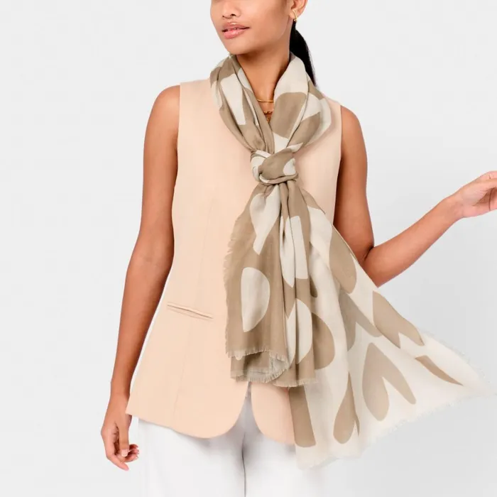 Women Scarves and Womenswear Katie Loxton Large Heart Printed Scarf 8211 Taupe And Ecru