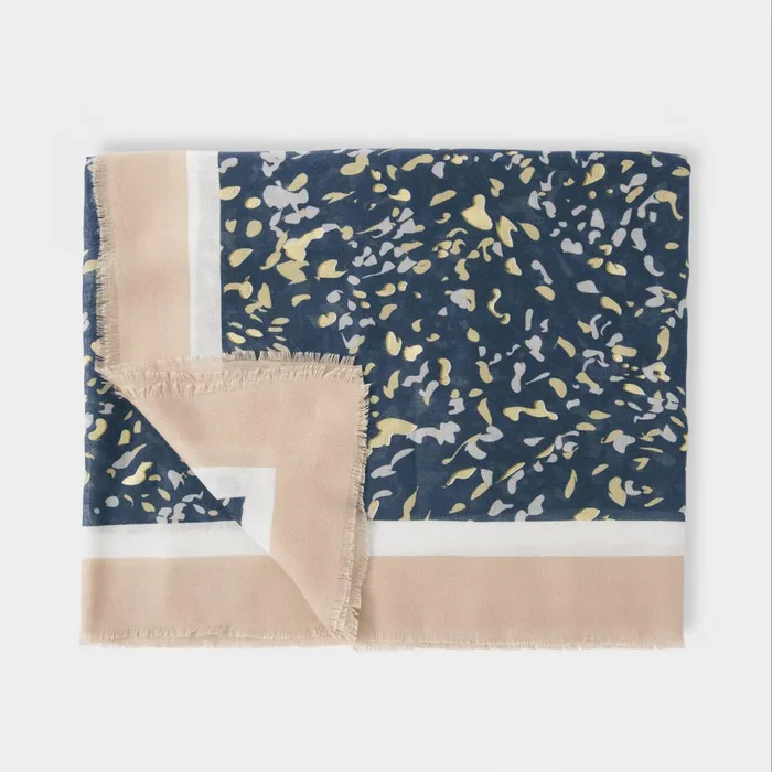 Women Scarves and Womenswear Katie Loxton Terrazzo Printed Foil Scarf 8211 Navy Light Taupe And Gold