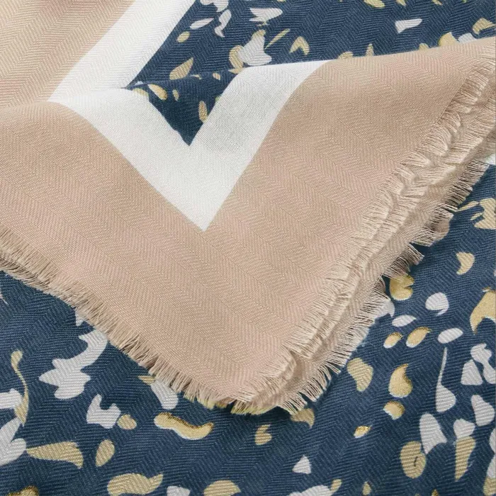 Women Scarves and Womenswear Katie Loxton Terrazzo Printed Foil Scarf 8211 Navy Light Taupe And Gold