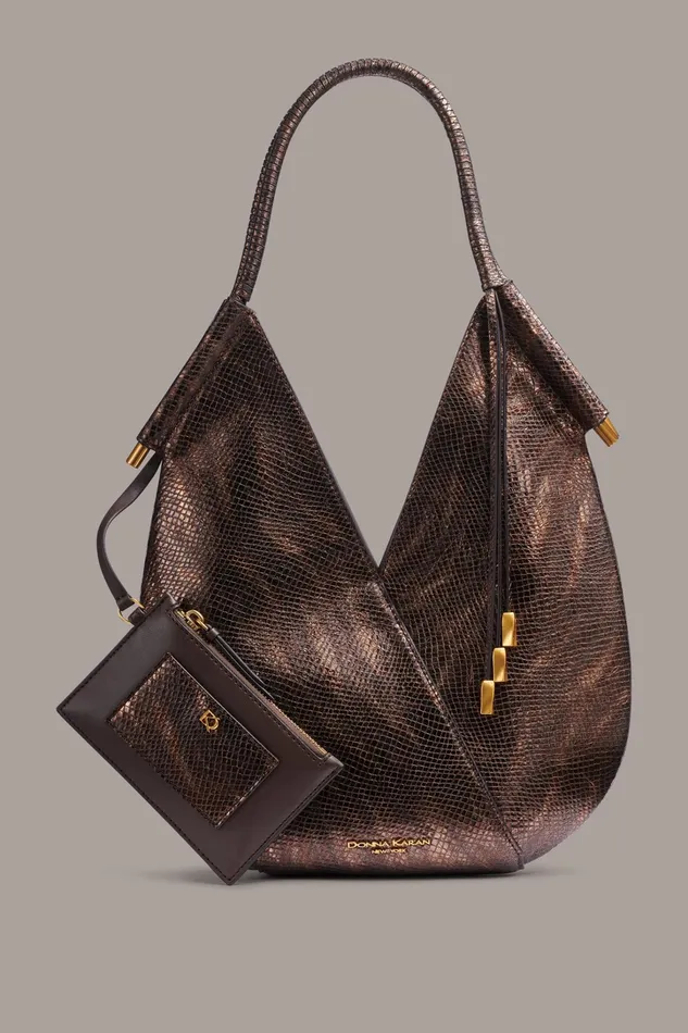 Women Shoulder And Hobo Bags Donna Karan BALDWIN MINI SHOULDER Snake Gold