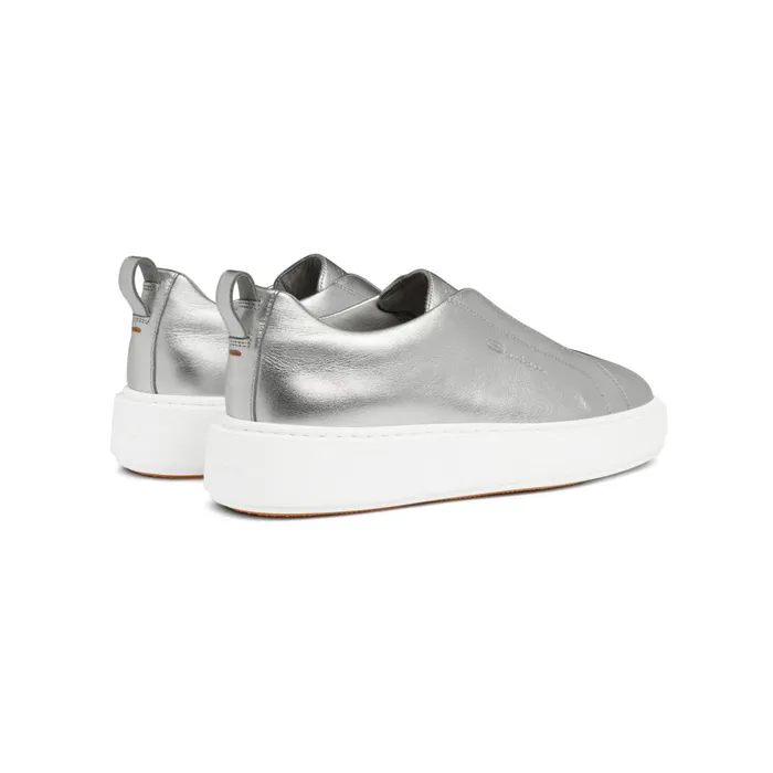 Women Silver Laminated Leather SlipOn Sneaker Santoni Sneakers