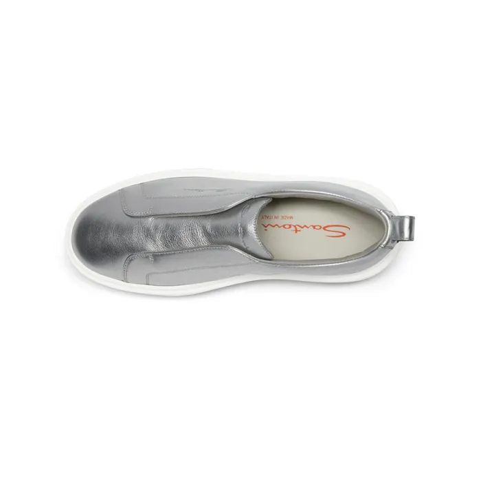 Women Silver Laminated Leather SlipOn Sneaker Santoni Sneakers