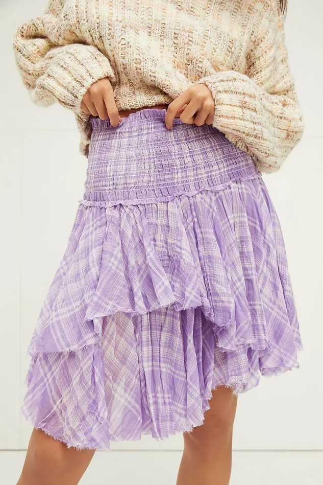 Women Skirts Free People Maisie Convertible Mini Skirt Lilac Plaid