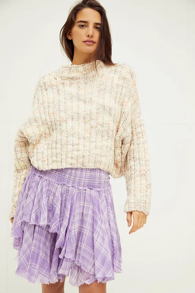Women Skirts Free People Maisie Convertible Mini Skirt Lilac Plaid