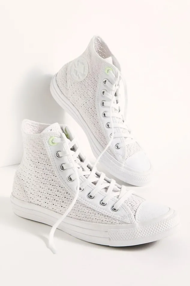 Women Sneakers Free People Chuck Taylor All Star Crochet HiTop Sneakers White Barely Volt White