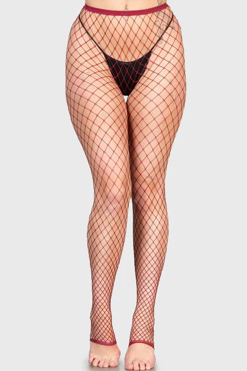 Women Socks and Tights Killstar All Caught Up Fishnet Leggings BURGUNDY