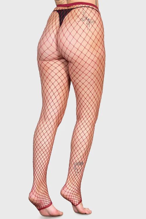 Women Socks and Tights Killstar All Caught Up Fishnet Leggings BURGUNDY