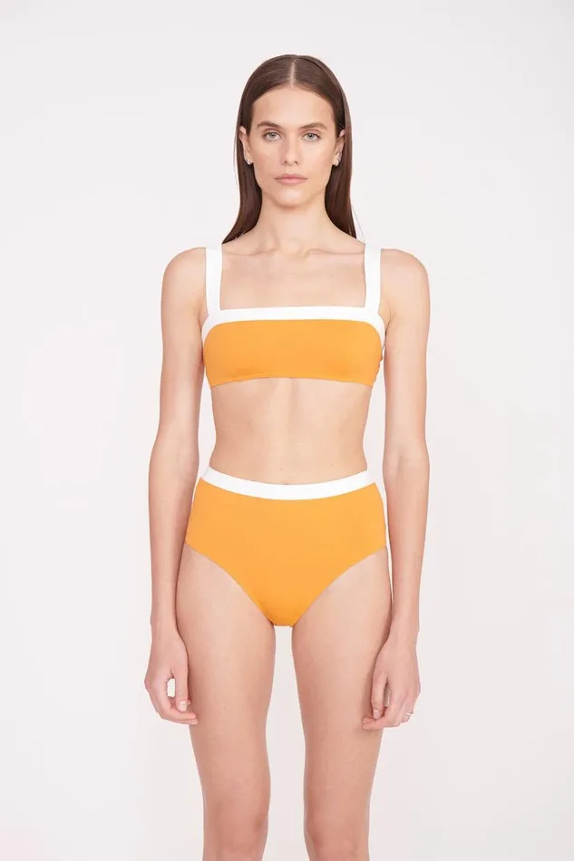 Women STAUD Bikinis DEVON HIGH RISE BIKINI BOTTOM NECTARINE WHITE