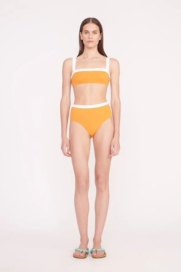 Women STAUD Bikinis DEVON HIGH RISE BIKINI BOTTOM NECTARINE WHITE