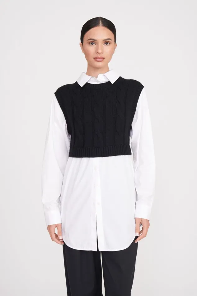 Women STAUD Knits COOPER TOP BLACK WHITE