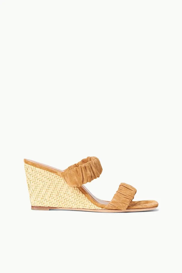 Women STAUD Platforms and Wedges FRANKIE WEDGE CASHEW SUEDE NATURAL RAFFIA