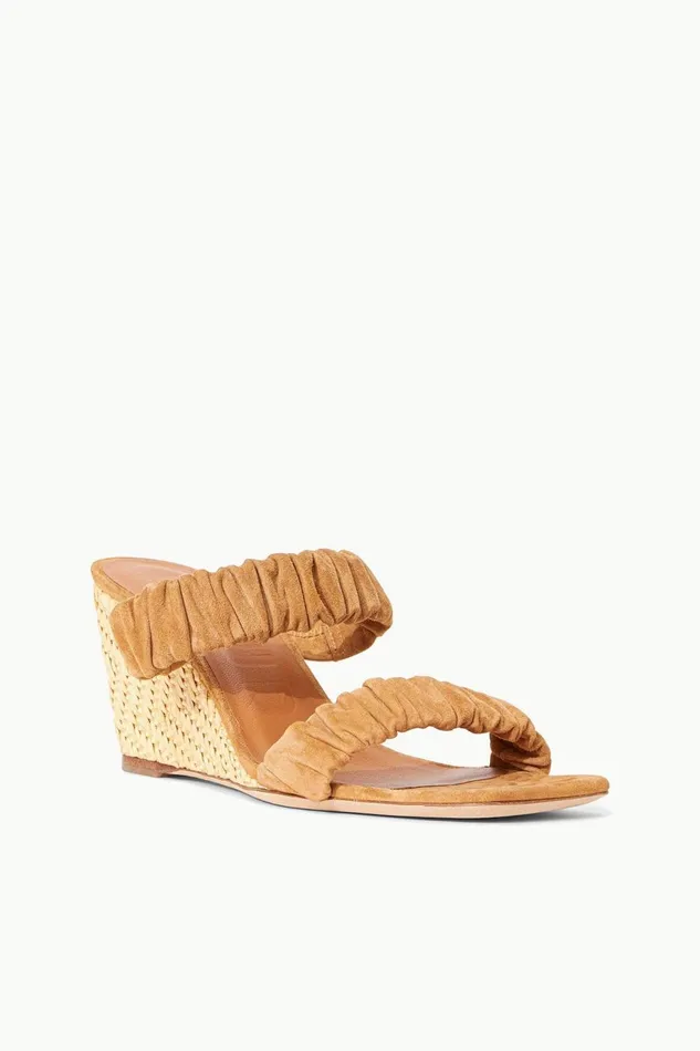 Women STAUD Platforms and Wedges FRANKIE WEDGE CASHEW SUEDE NATURAL RAFFIA