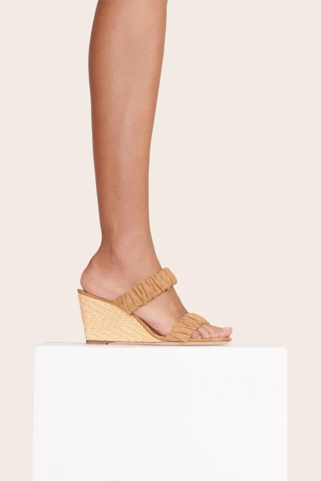 Women STAUD Platforms and Wedges FRANKIE WEDGE CASHEW SUEDE NATURAL RAFFIA