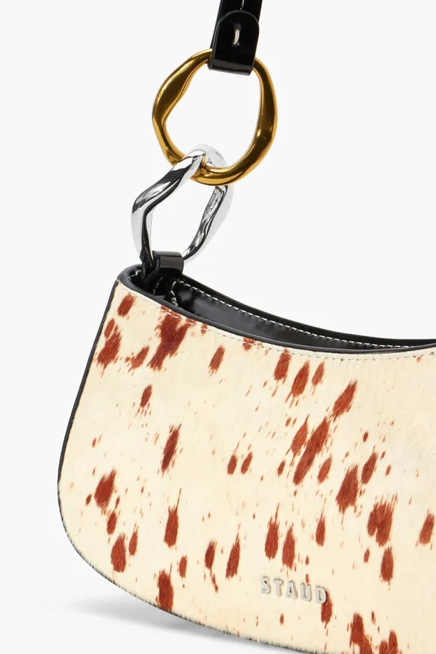 Women STAUD Shoulder OLLIE BAG CREAM HAIRCALF