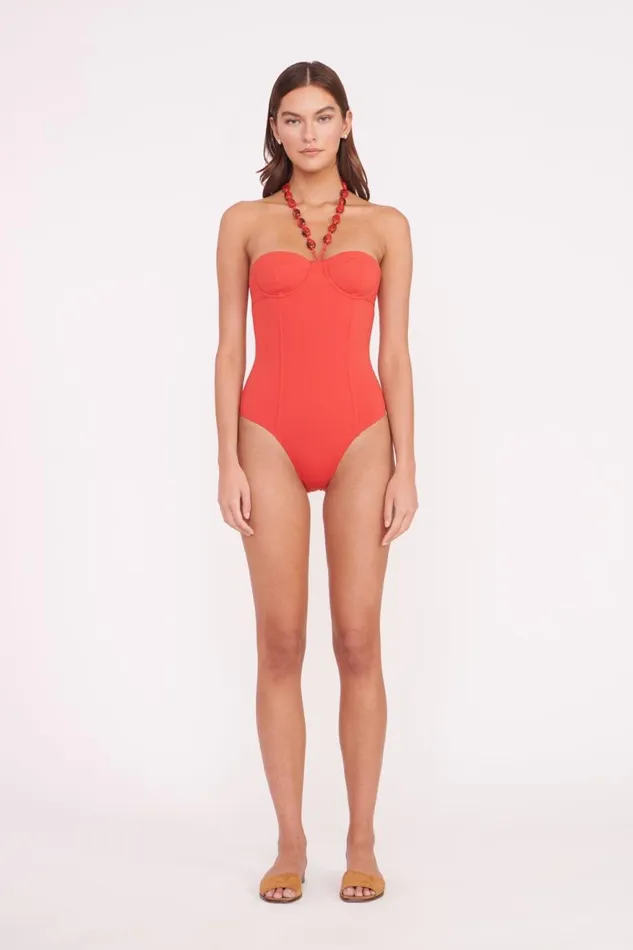 Women STAUD Swim HARPER BEADED ONE PIECE RUBY