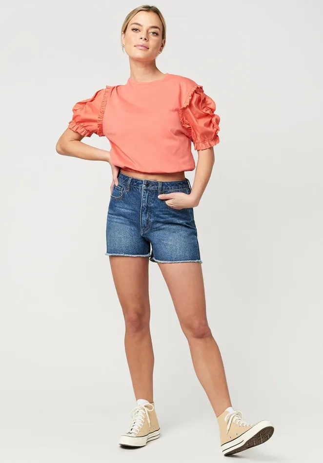 Women Super High Rise Joanna Contasted Blue Shorts Indigo Buffalo David Bitton Shorts and Skirts