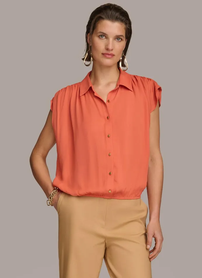 Women Sweaters And Tops Donna Karan ELASTIC HEM BLOUSE Terracotta