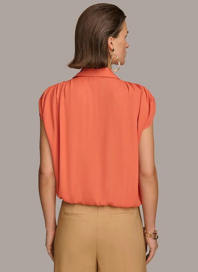 Women Sweaters And Tops Donna Karan ELASTIC HEM BLOUSE Terracotta