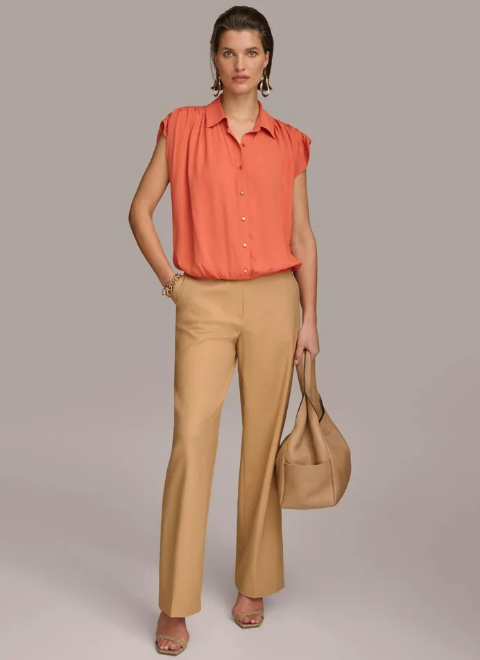 Women Sweaters And Tops Donna Karan ELASTIC HEM BLOUSE Terracotta