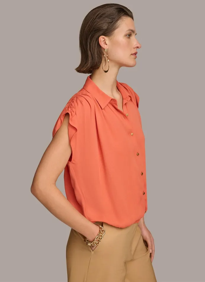 Women Sweaters And Tops Donna Karan ELASTIC HEM BLOUSE Terracotta