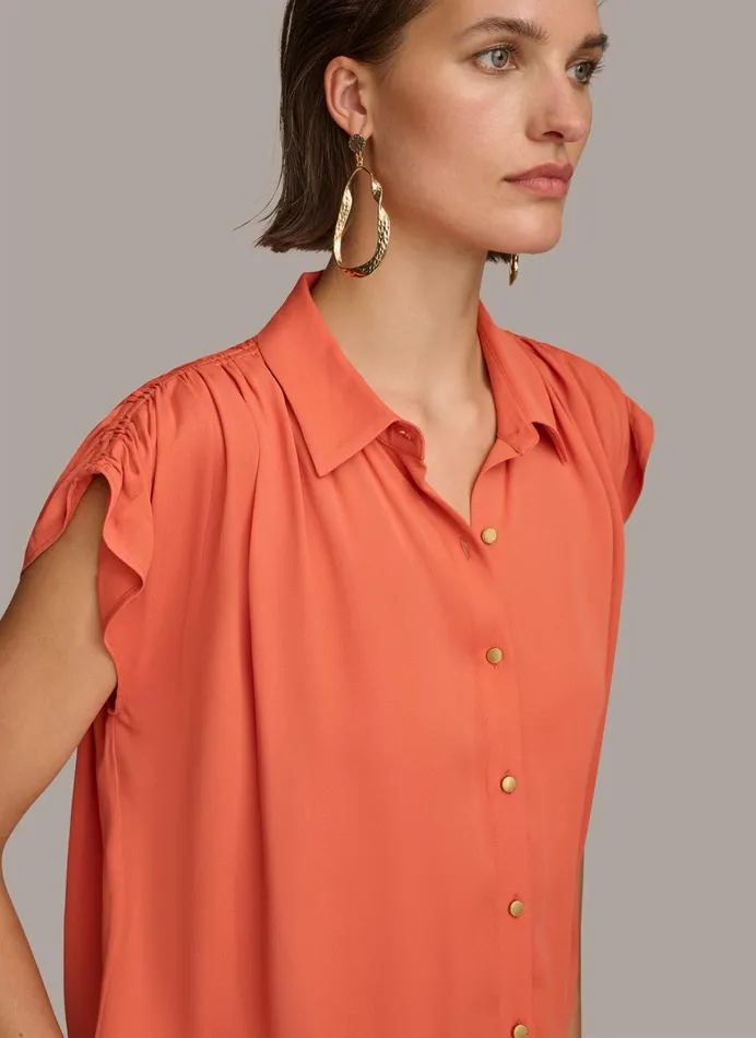 Women Sweaters And Tops Donna Karan ELASTIC HEM BLOUSE Terracotta