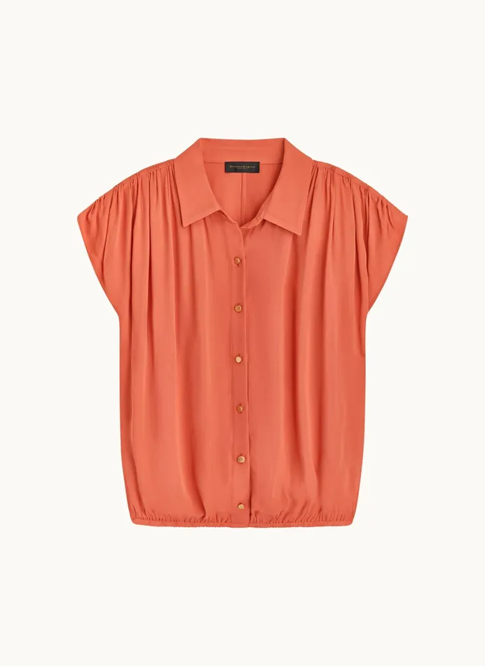 Women Sweaters And Tops Donna Karan ELASTIC HEM BLOUSE Terracotta