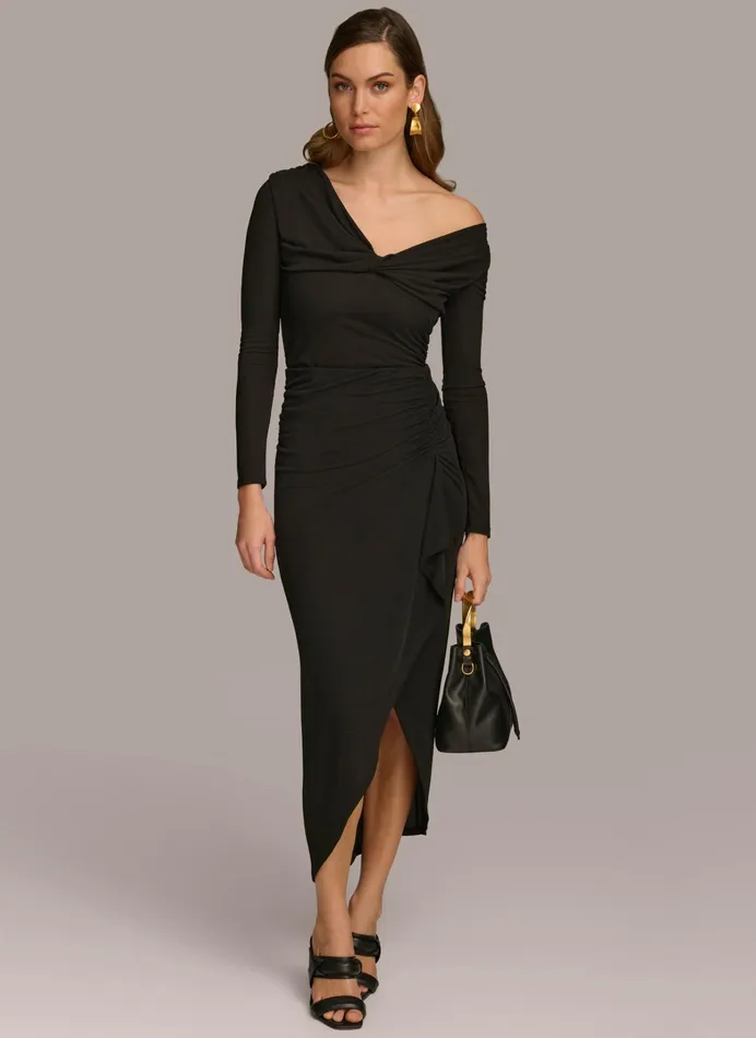 Women Sweaters And Tops Donna Karan OFF SHOULDER BODYSUIT Black