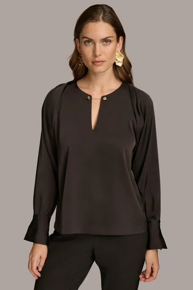 Women Sweaters And Tops Donna Karan TOP WITH CHAIN HARDWARE Black