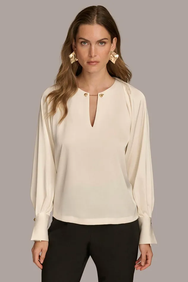 Women Sweaters And Tops Donna Karan TOP WITH CHAIN HARDWARE Ivory