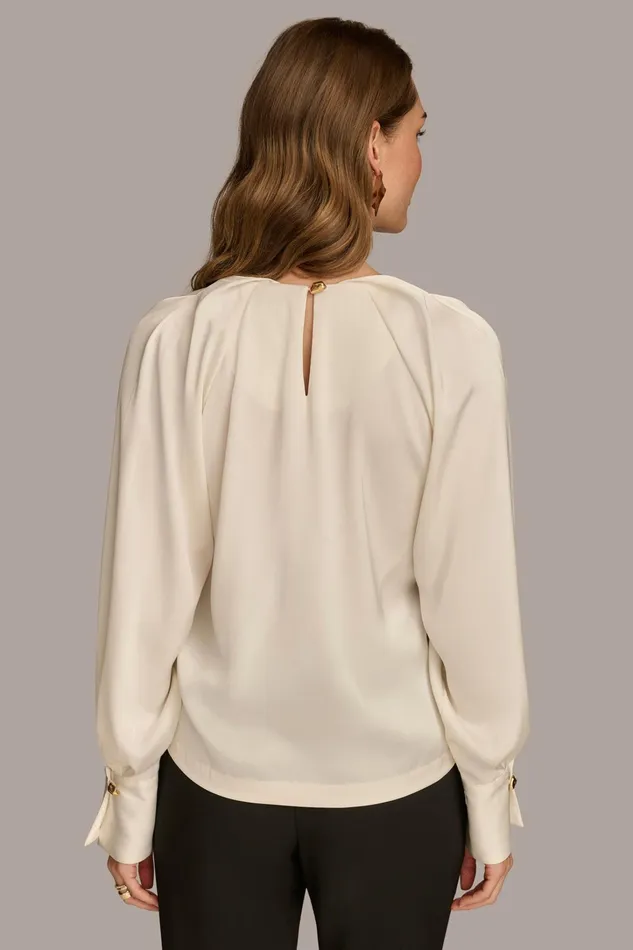 Women Sweaters And Tops Donna Karan TOP WITH CHAIN HARDWARE Ivory