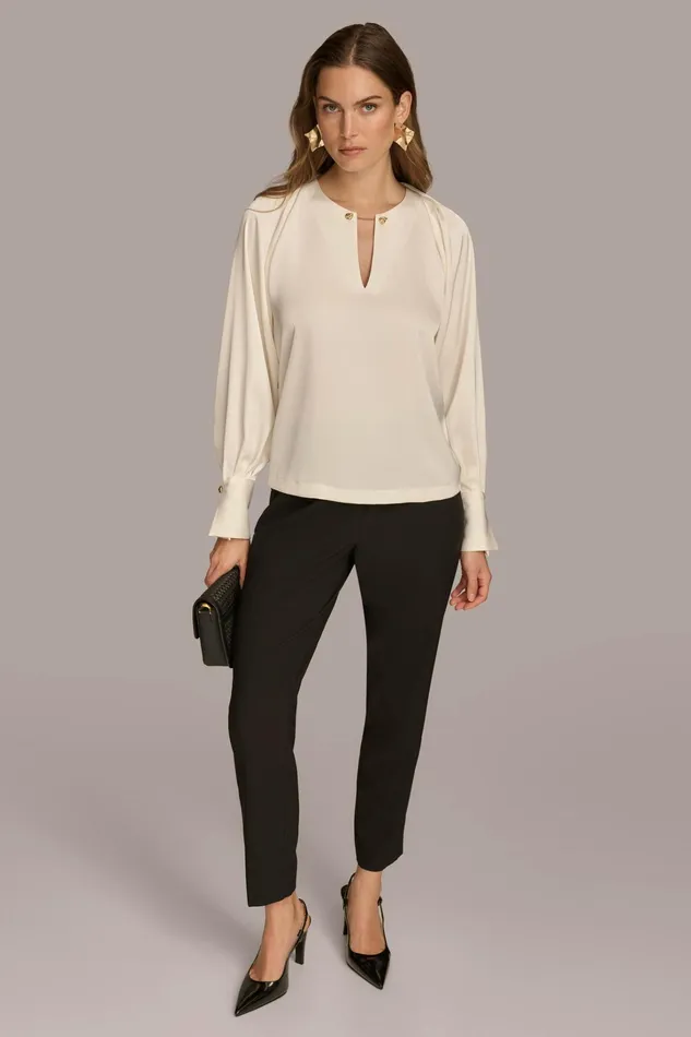 Women Sweaters And Tops Donna Karan TOP WITH CHAIN HARDWARE Ivory