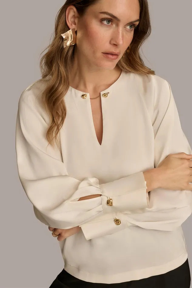 Women Sweaters And Tops Donna Karan TOP WITH CHAIN HARDWARE Ivory
