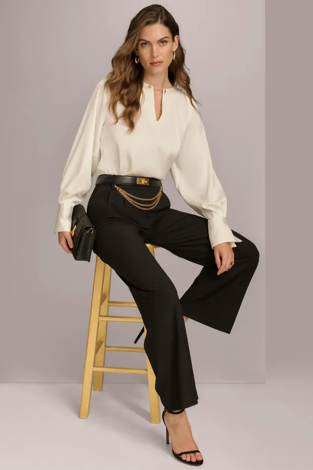 Women Sweaters And Tops Donna Karan TOP WITH CHAIN HARDWARE Ivory