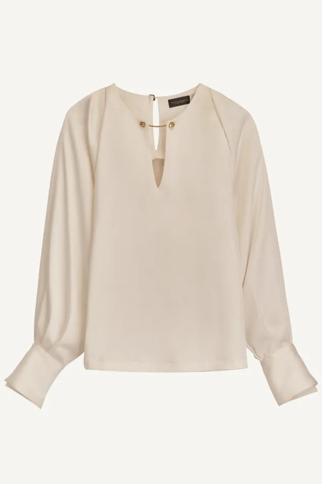 Women Sweaters And Tops Donna Karan TOP WITH CHAIN HARDWARE Ivory