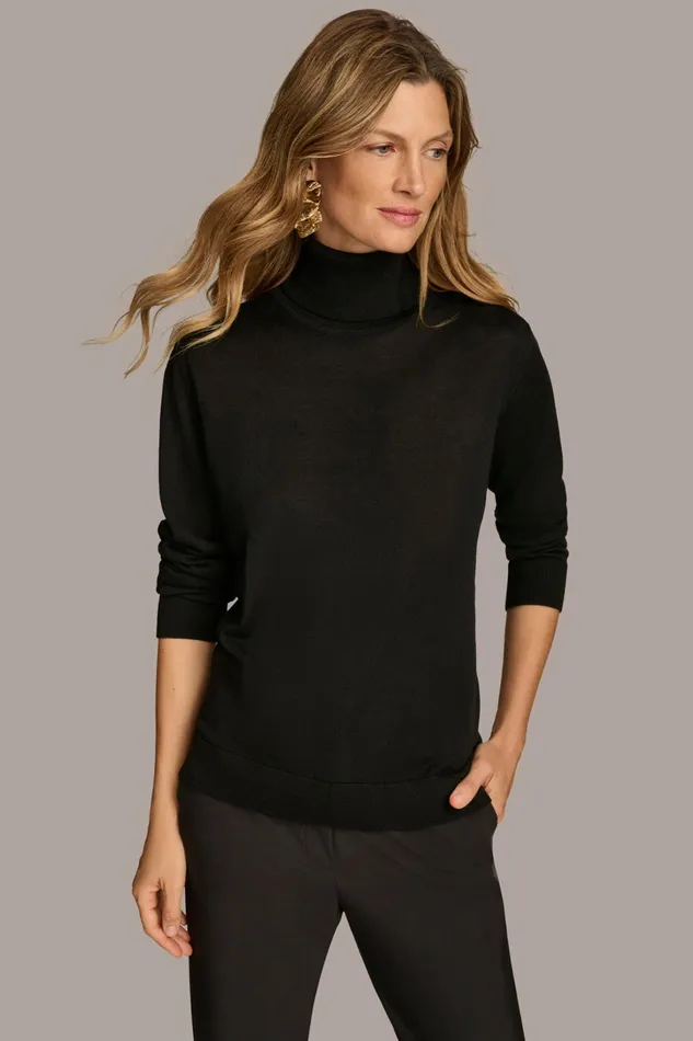Women Sweaters And Tops Donna Karan TURTLE NECK HIGH LOW TOP Black