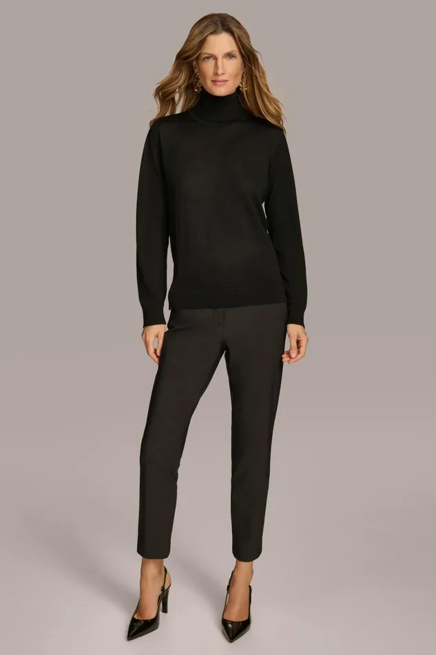 Women Sweaters And Tops Donna Karan TURTLE NECK HIGH LOW TOP Black