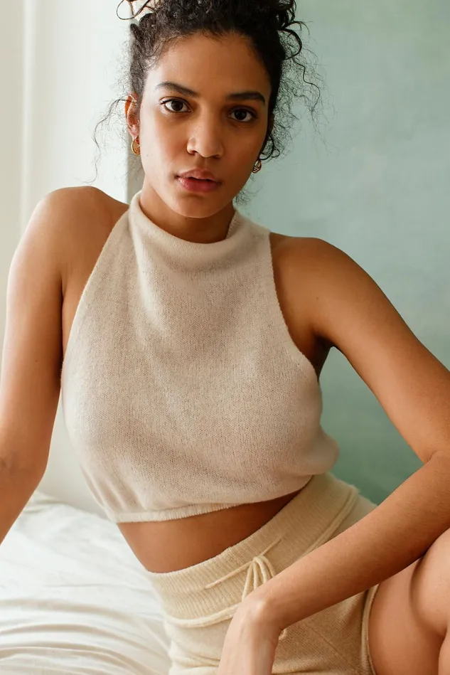 Women Sweaters Free People Fluff It Up Cashmere Crop White Ice
