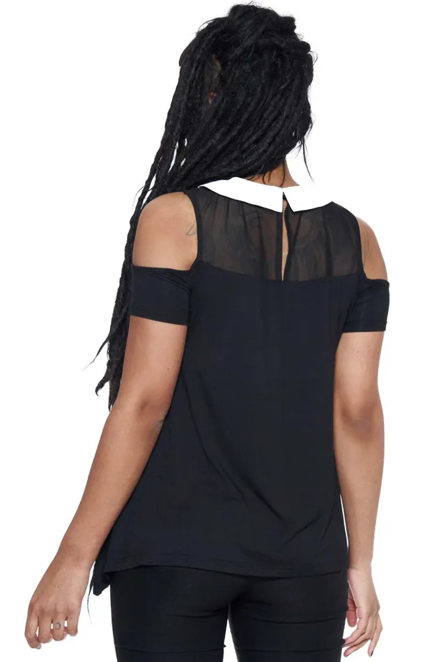 Women TShirts and Vests Killstar Nunsense Collar Cold Shoulder Top