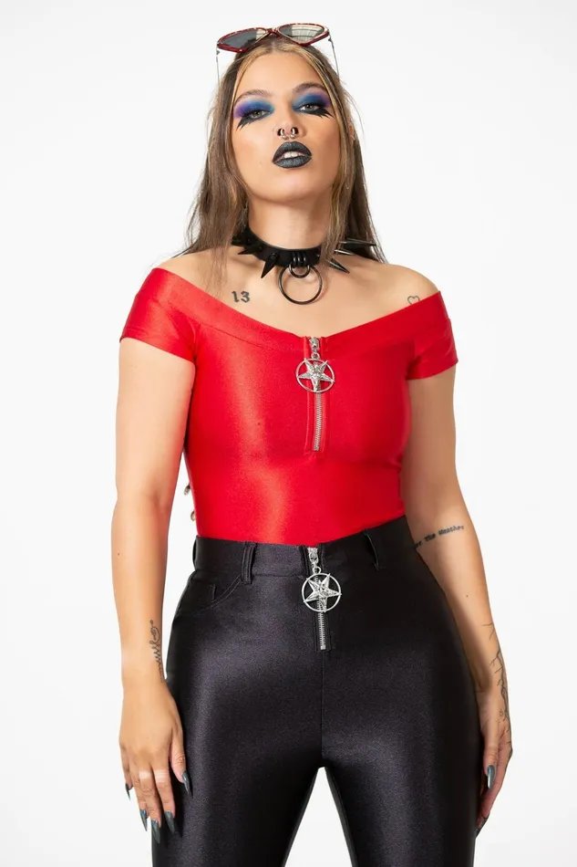 Women TShirts and Vests Killstar Vervain Top SCARLET