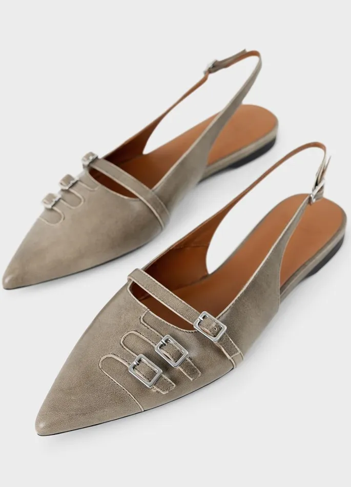 Women Vagabond Slingbacks HERMINE SHOES Grey Brushoff Leather