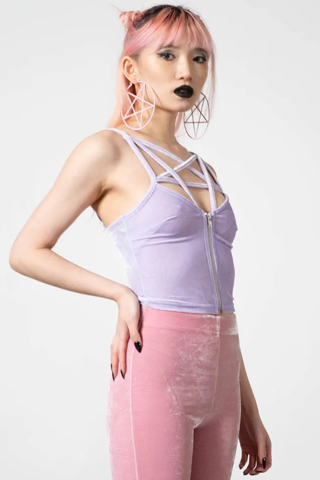Women Velvet Killstar Lost In Sin Zip Top PASTEL LILAC