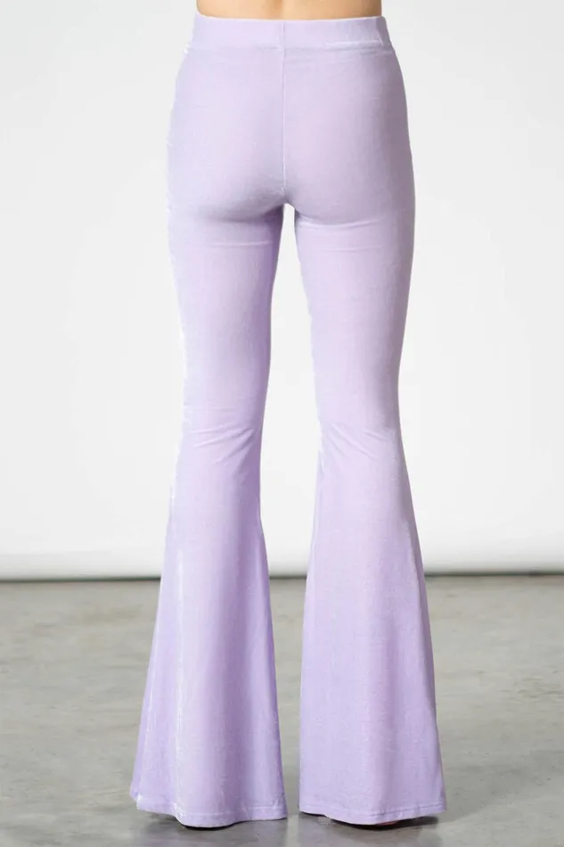 Women Velvet Killstar Moondance Bell Bottoms PASTEL LILAC